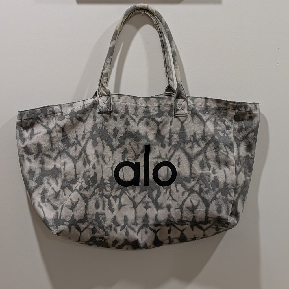 Alo Yoga-Gray Tie-Dye Canvas Cotton Large Tote Bag